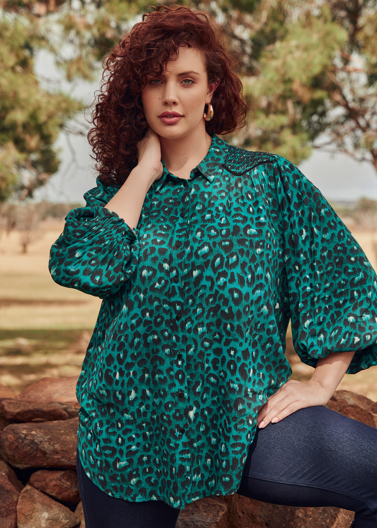 Shop Plus Size Natural Leopard Print Shirt, Multi | Taking Shape AU