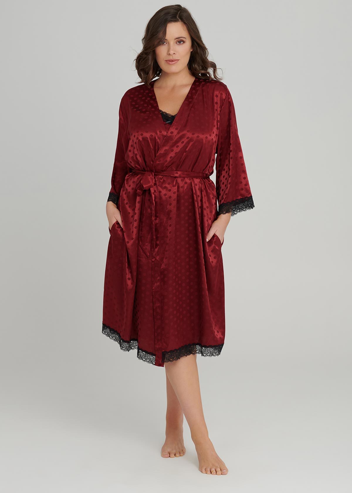 Lace Trim Robe in Red, Sizes 12-30 | Taking Shape NZ