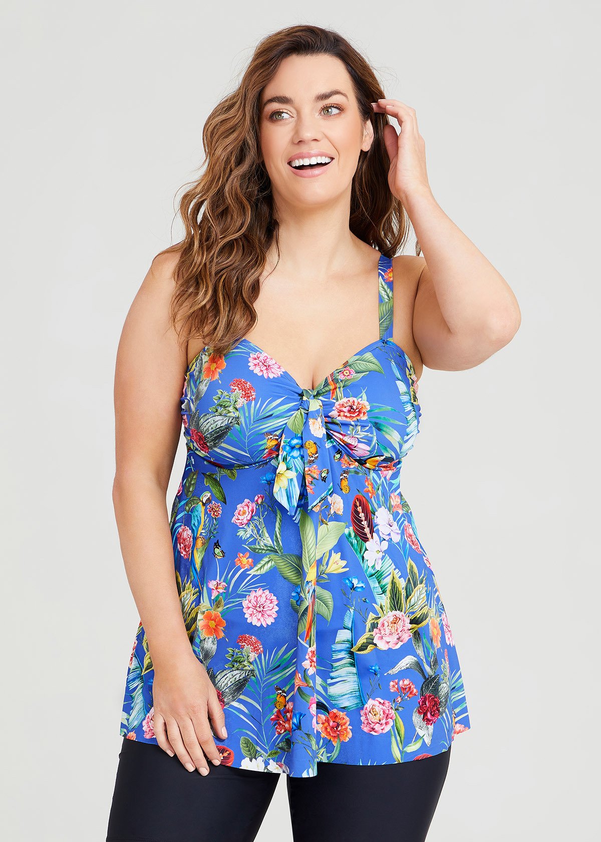 Shop Plus Size Garden Print Bow Tankini in Multi Taking Shape AU