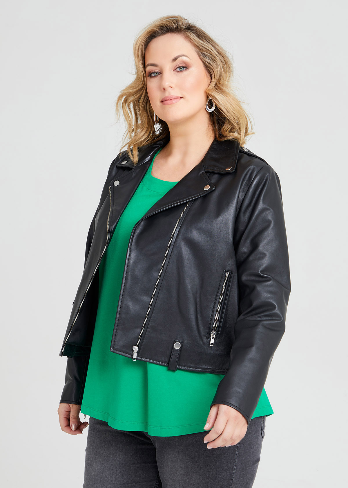 Shop Plus Size Leather Biker Zip Jacket in Black | Taking Shape AU