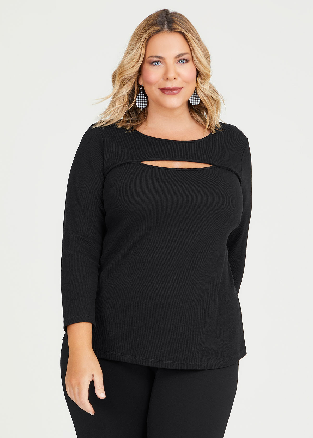 Shop Plus Size Cotton Kiara Long Slv Top in Black | Taking Shape AU