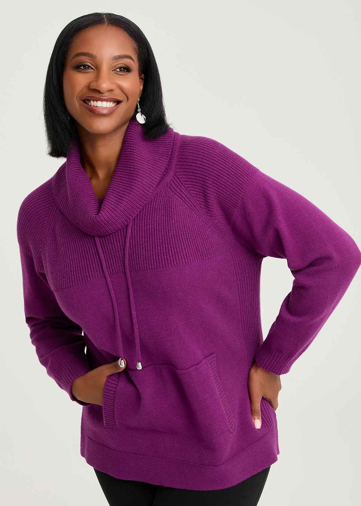 Taking Shape Roll Neck Pocket Detail Jumper Size 14 in Vivid Viola, Natural Viscose - Plus Size Women's Knitwear