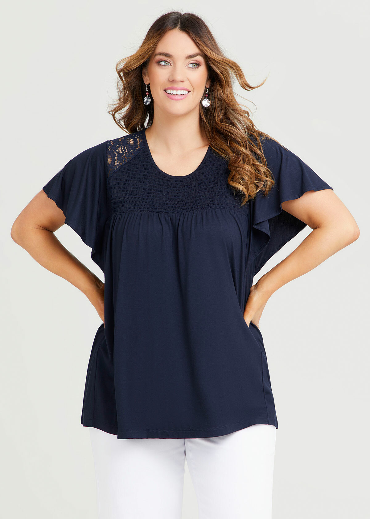 Shop Plus Size Bamboo Lace Detail Top in Blue | Taking Shape AU