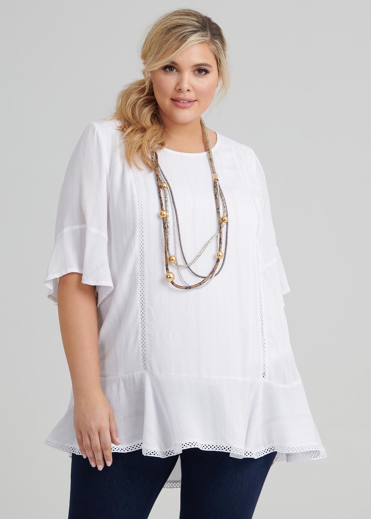 Shop Plus Size Shimmer Stripe Tunic in White | Taking Shape AU