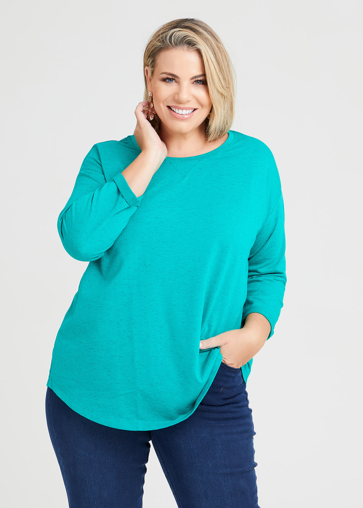 Shop Plus Size 3/4 Sleeve Sweat in Green | Taking Shape AU