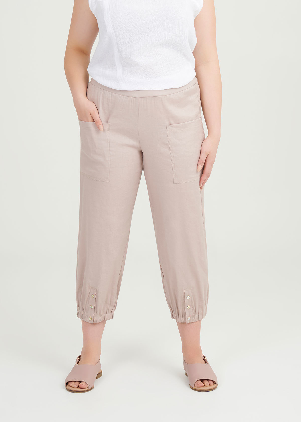 Shop Plus Size Easy Linen Crop Pant in Pink | Taking Shape AU