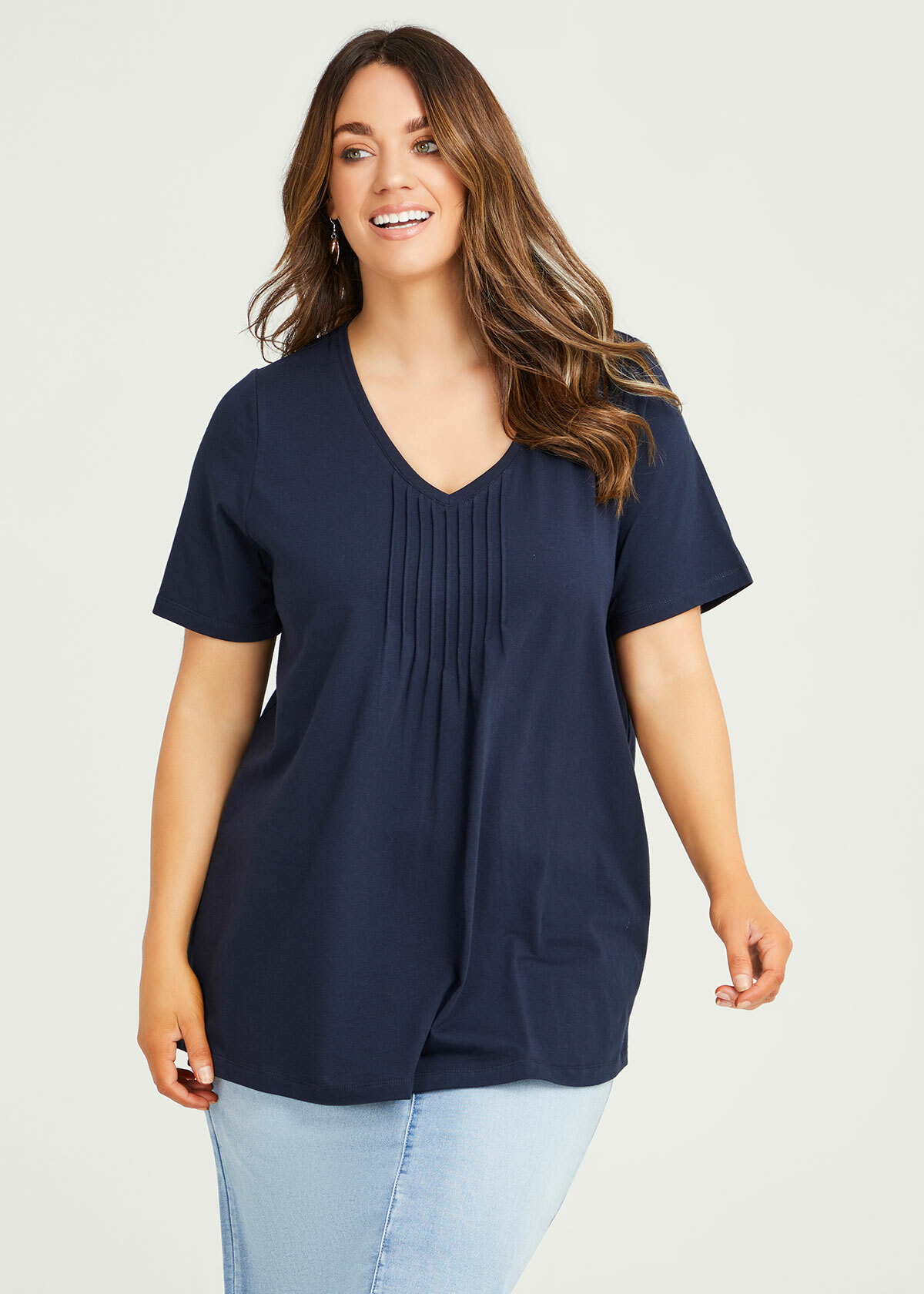 Shop Plus Size Cotton Pintuck Short Sleeve Top in Blue | Taking Shape AU