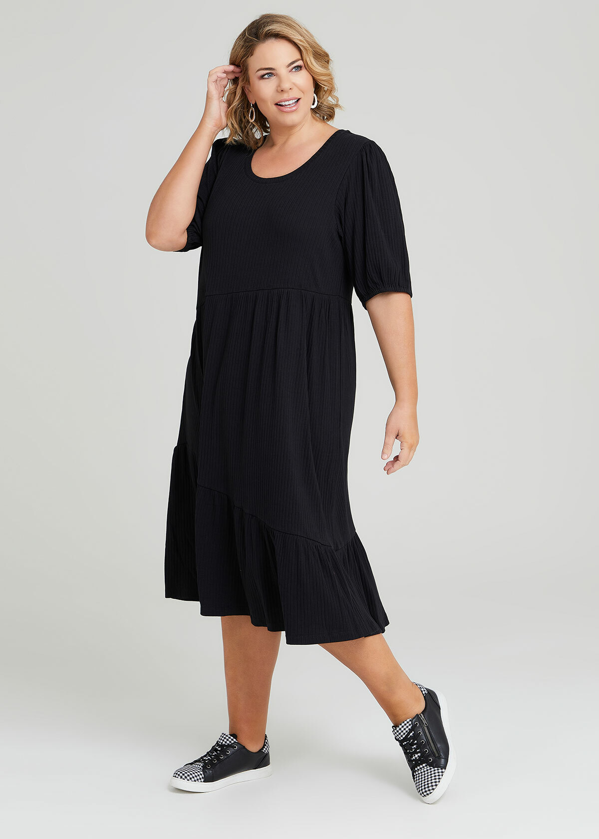 Shop Plus Size Cotton Asymmetrical Rib Dress in Black | Sizes 12-30 ...