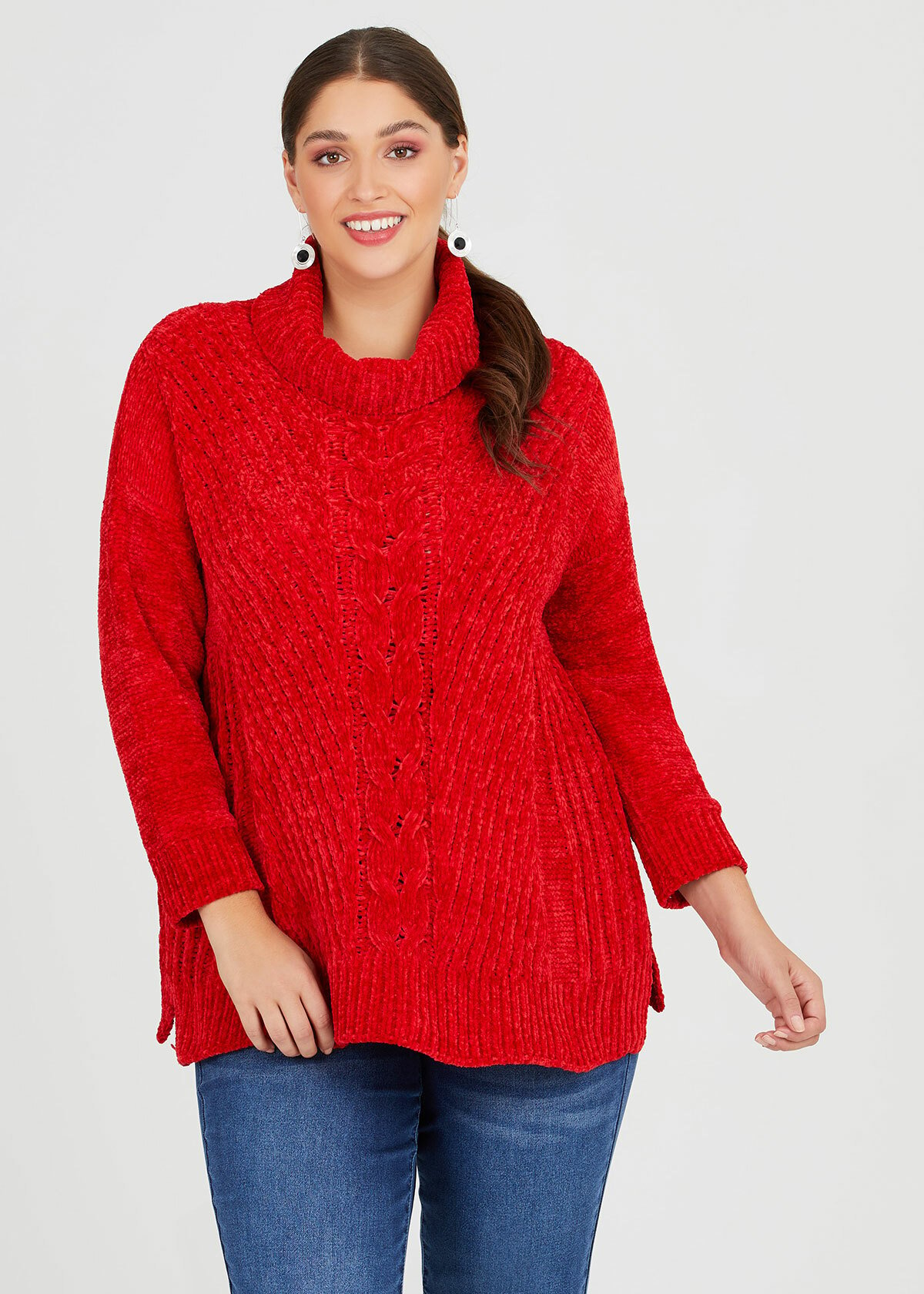 Shop Plus Size Chenille Turtleneck Jumper in Red | Taking Shape AU