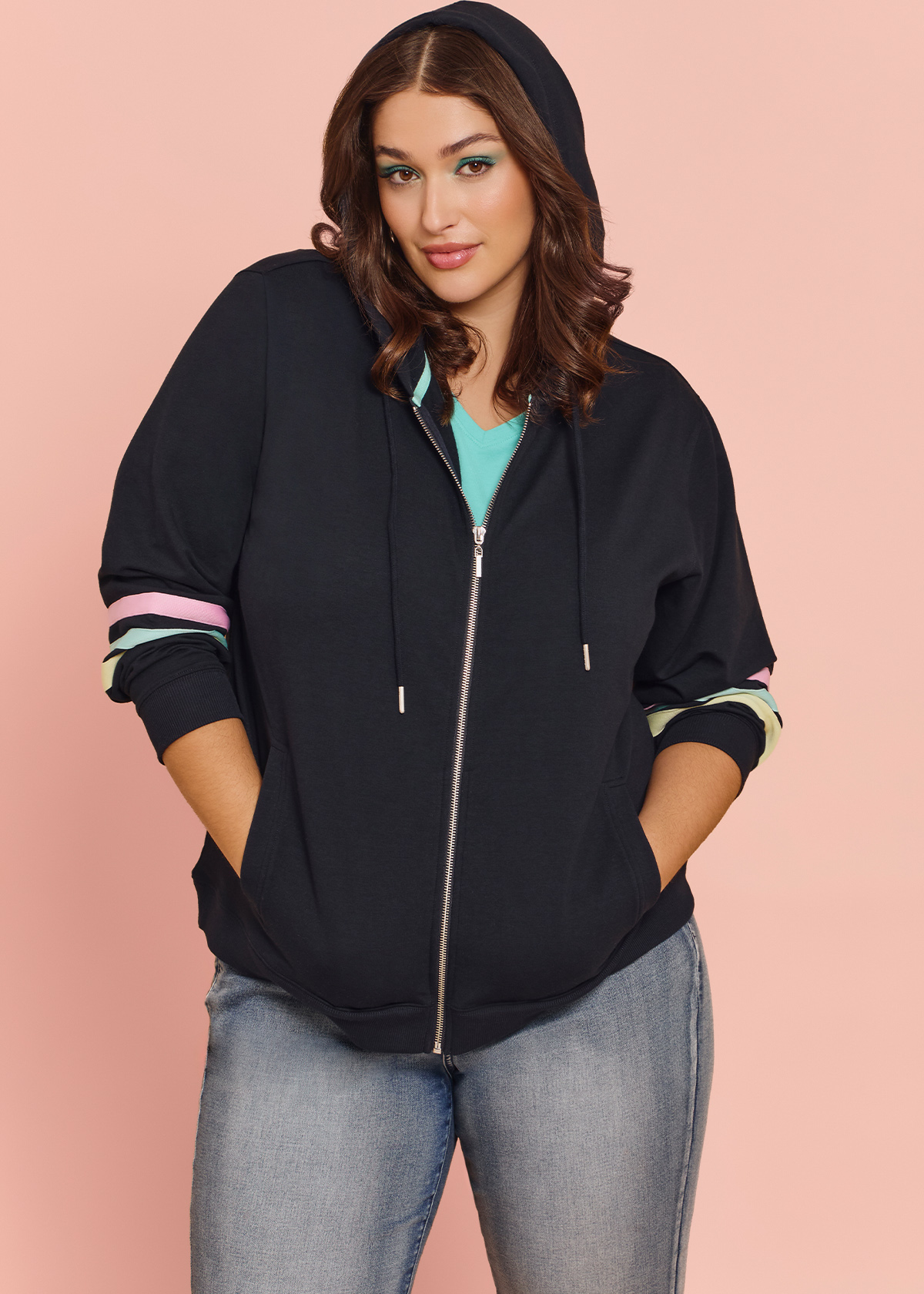 Taking Shape Cotton Zip Through Hoodie Size 14 in Navy - Plus Size Women's