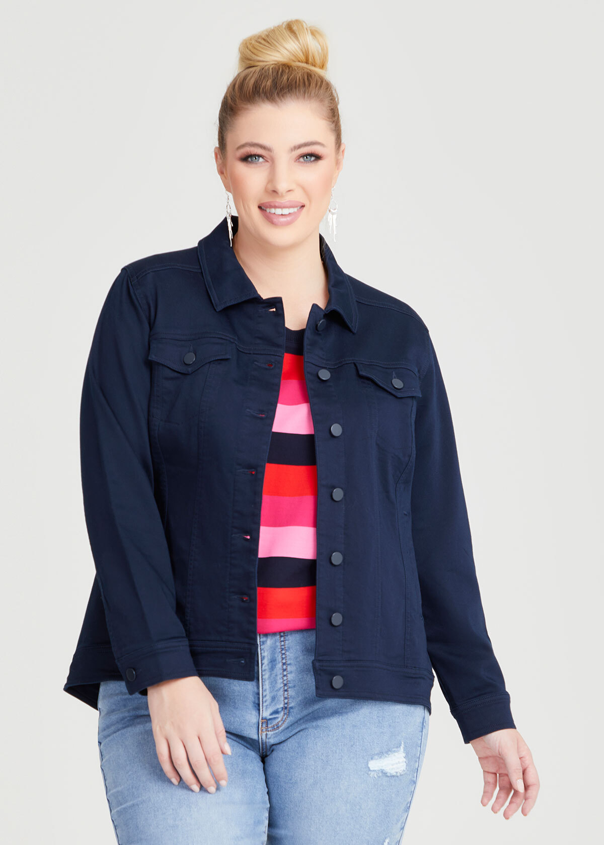 Shop Plus Size Coloured Best Fit Denim Jacket in Blue | Sizes 12-30 ...