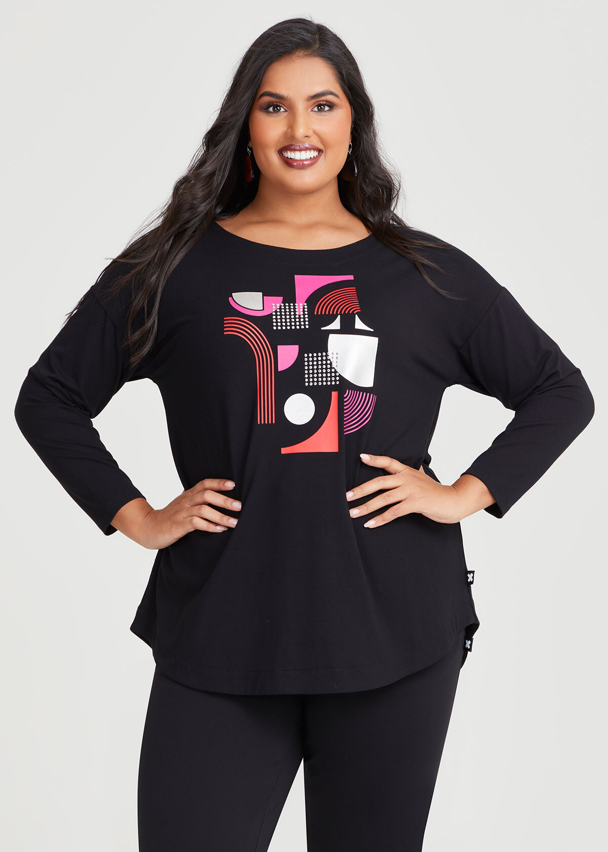 Shop Plus Size Natural Arla Abstract Top in Black | Taking Shape AU