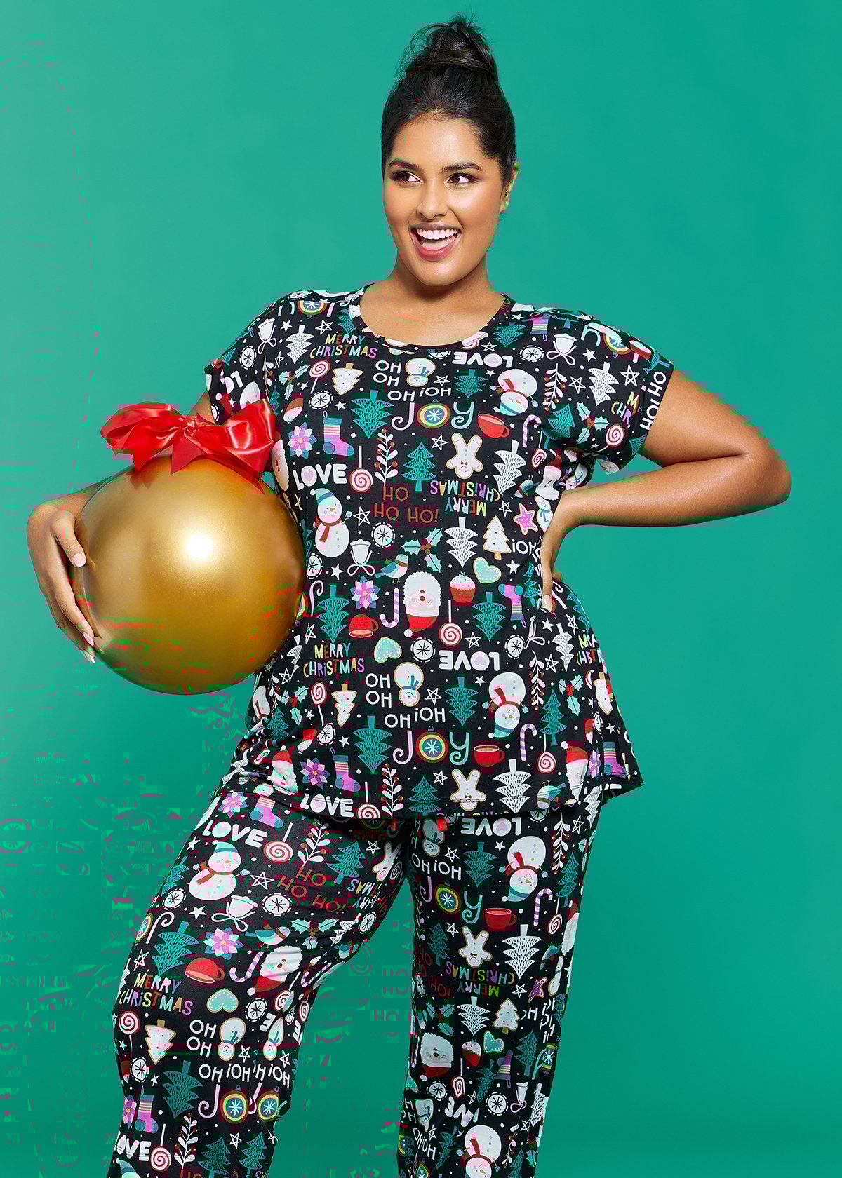 Shop Plus Size Bamboo Xmas Pyjama Top in Multi Sizes 1230 Taking