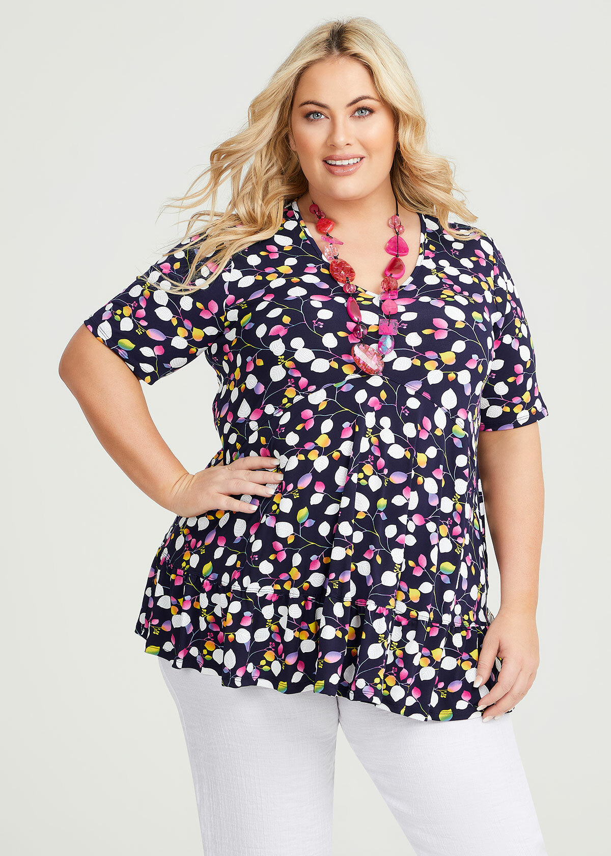 Shop Plus Size Ruffle Hem V-neck Top in Multi | Taking Shape AU