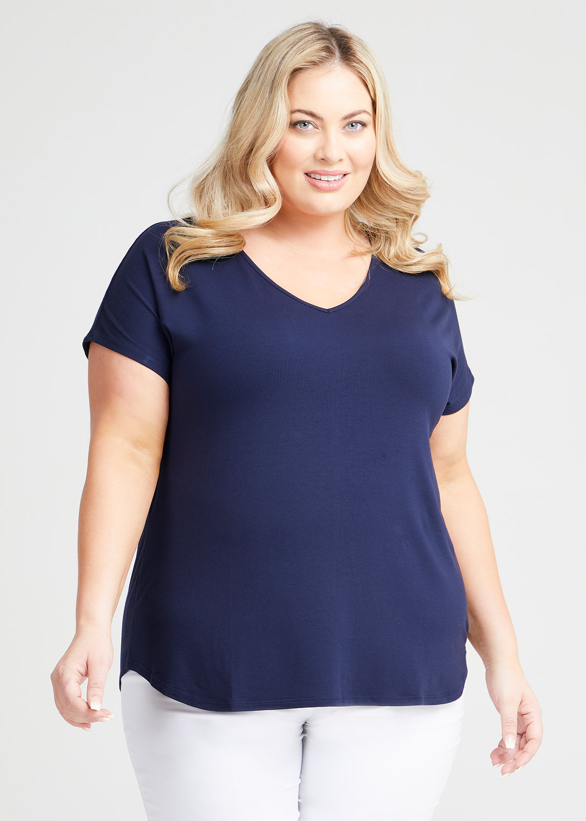 Shop Plus Size Natural Everyday V-neck Top in Blue | Sizes 12-30 ...
