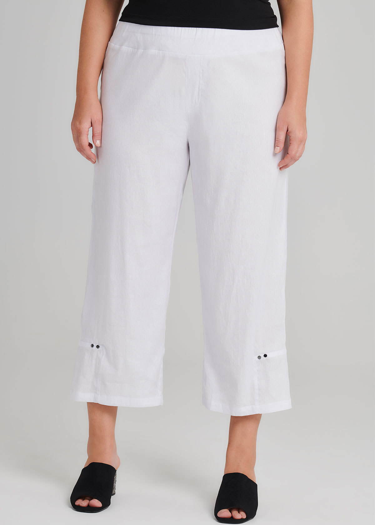 Shop Plus Size Linen Mirage Crop Pant in White Taking Shape AU