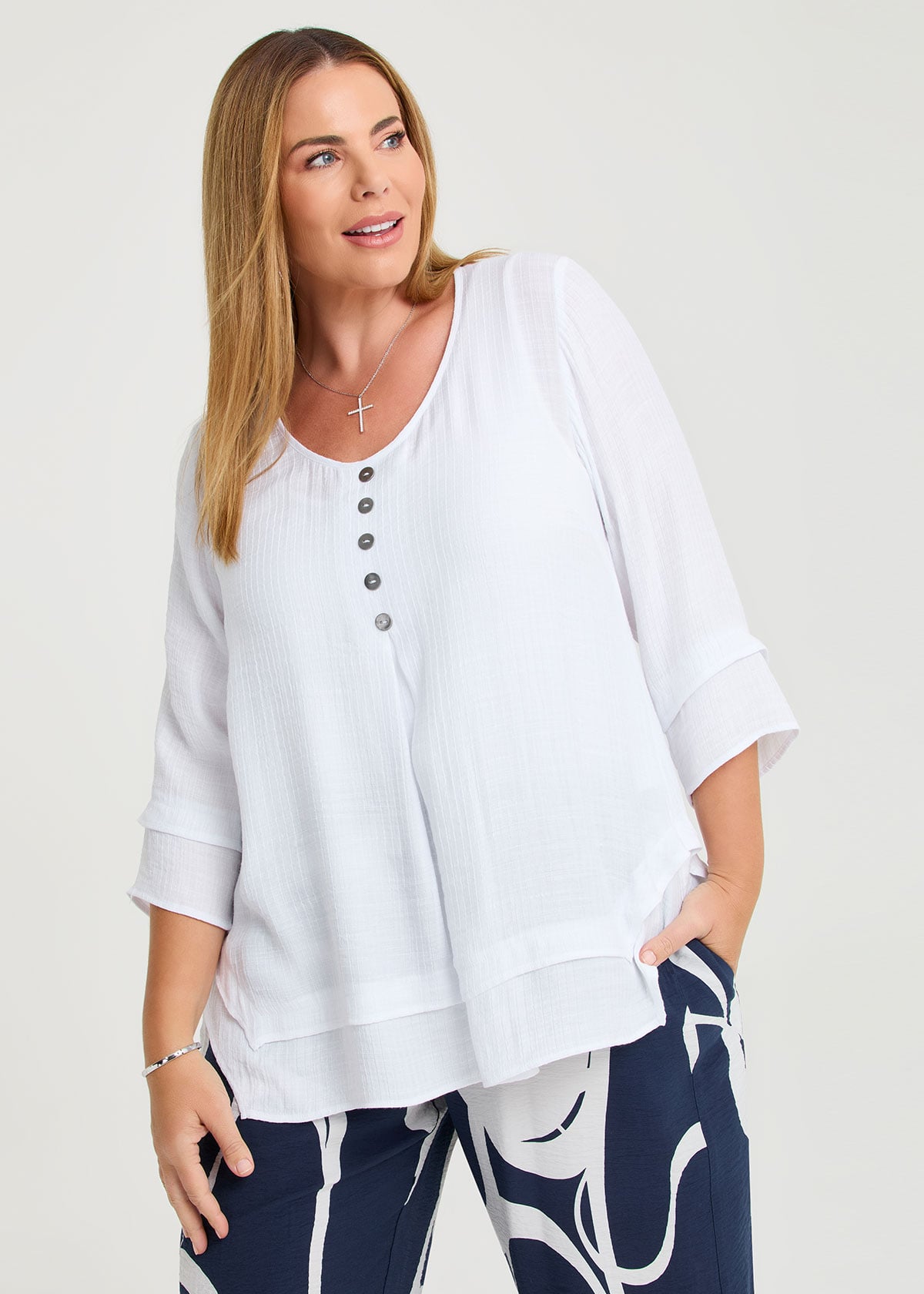 Button Crinkle Natural Top