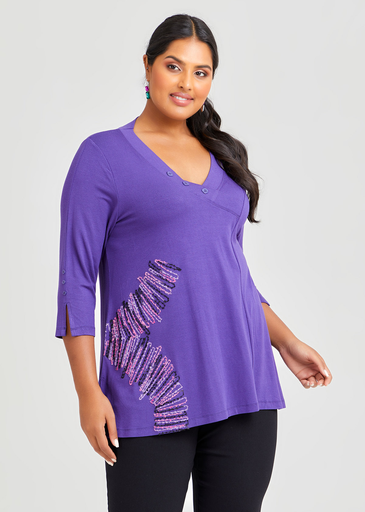 Shop Plus Size V-neck Embroidery Top in Purple | Taking Shape AU
