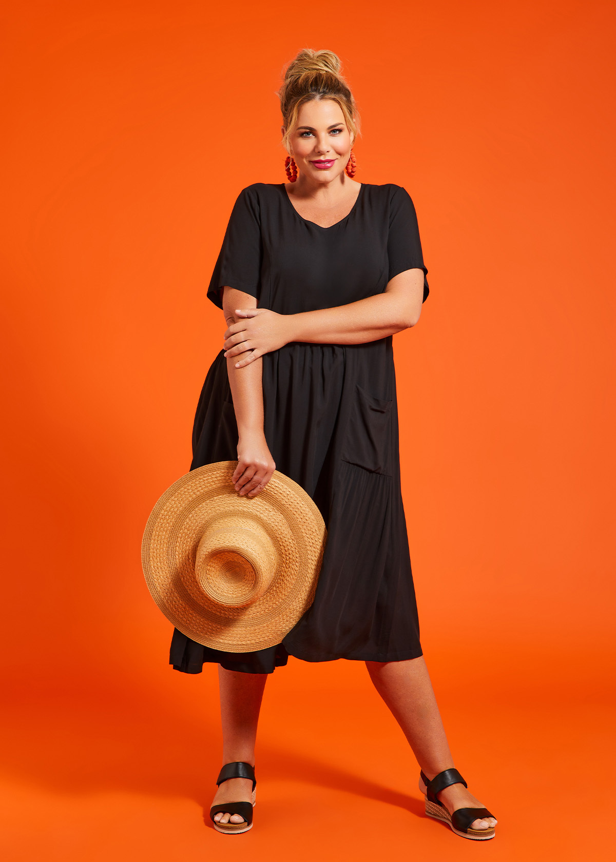 Shop Plus Size Natural Pocket Midi Dress in Black Taking Shape AU
