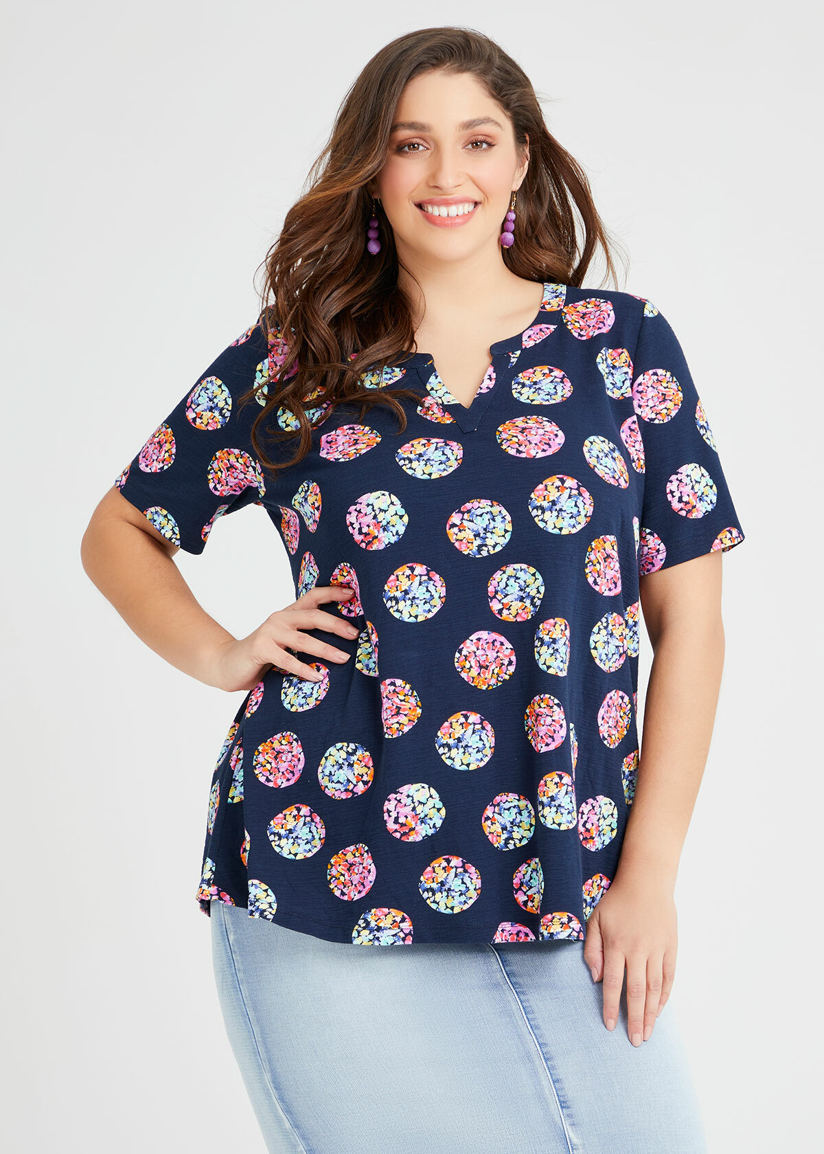 Cotton Colour Burst Spot Top in Print, Sizes 12-30 | Taking Shape NZ