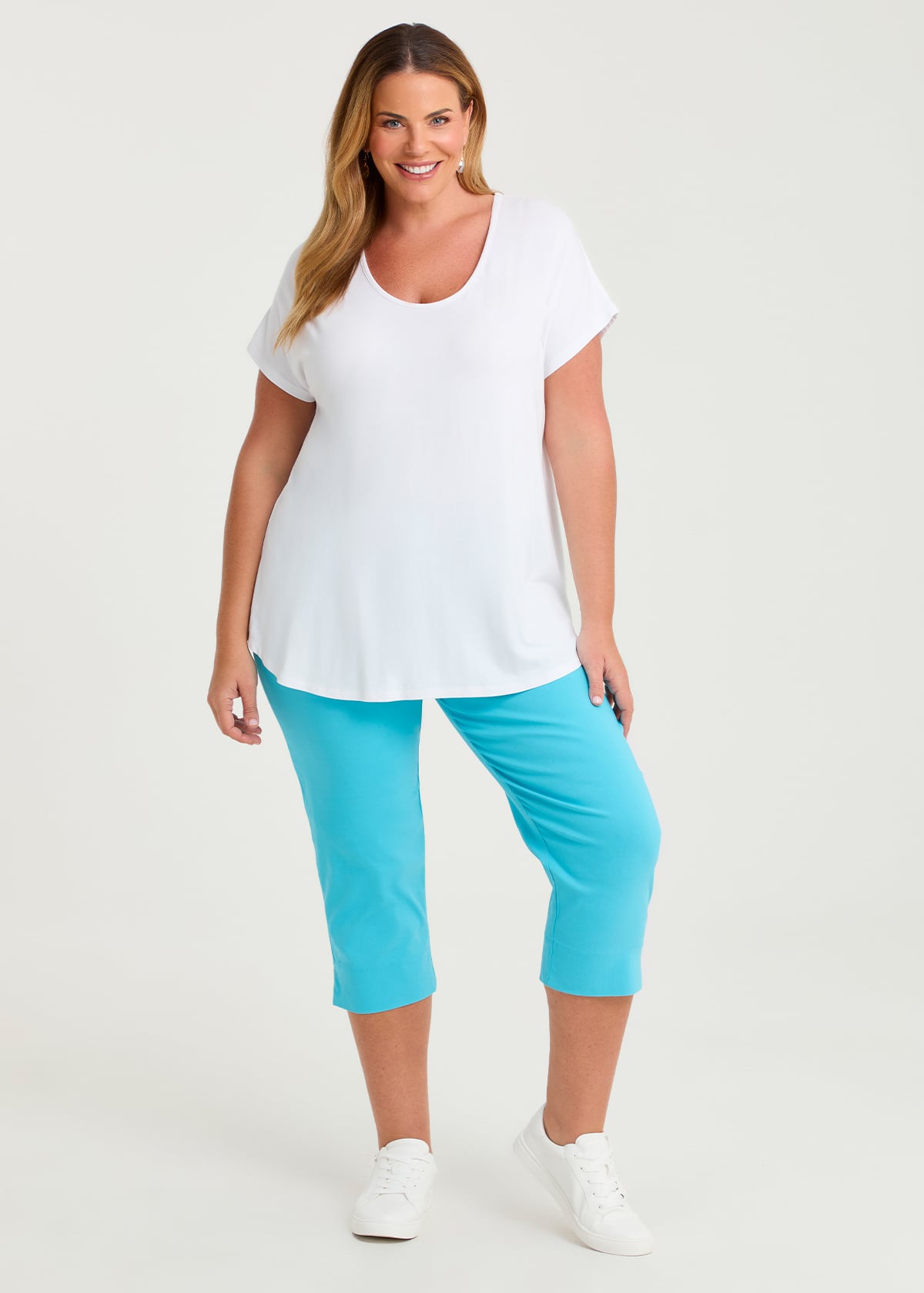 Taking Shape Expose Bengaline Split Hem Crop Pant Size 14 in Blue, Natural Viscose - Plus Size Women's Bottoms