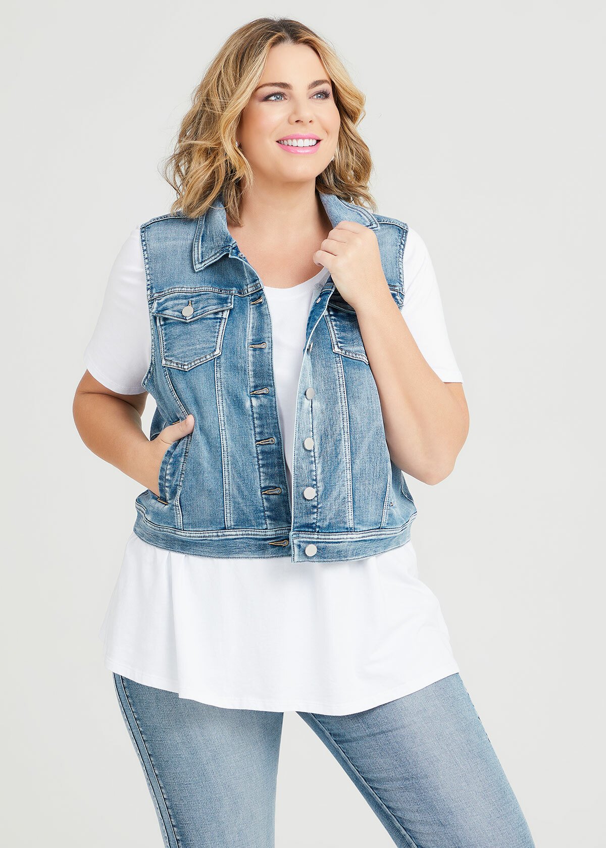 Shop Plus Size Arizona Denim Vest in Blue | Taking Shape AU