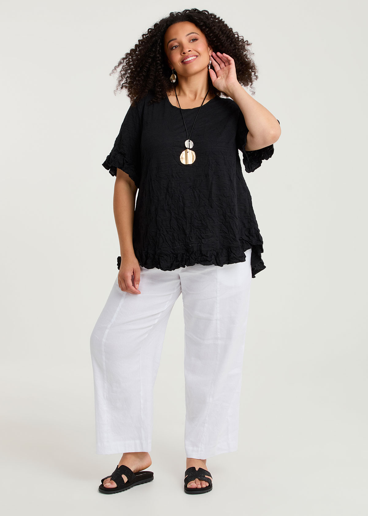Taking Shape Stretch Linen Relaxed Wide Leg Pant Size 16 in White - Plus Size Women's Bottoms