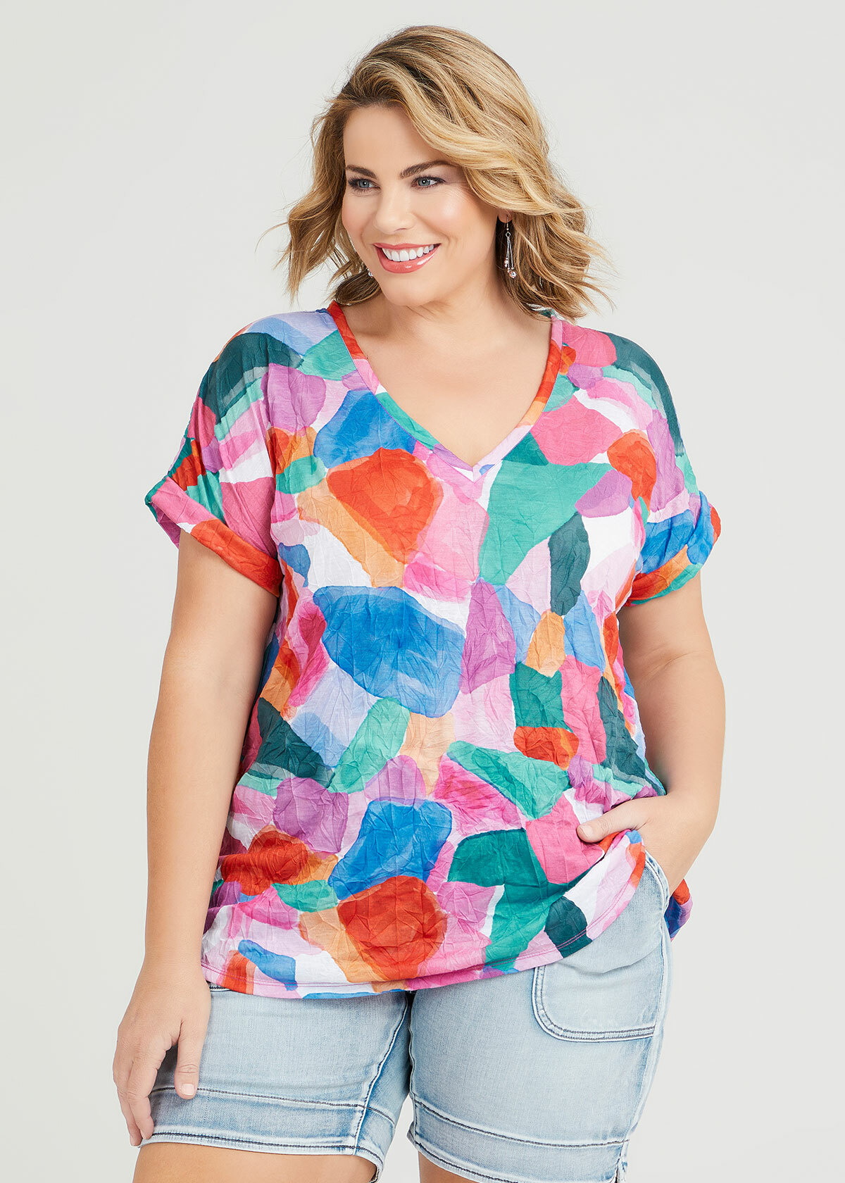 Shop Plus Size Abstract Art V-neck Top in Multi | Taking Shape AU