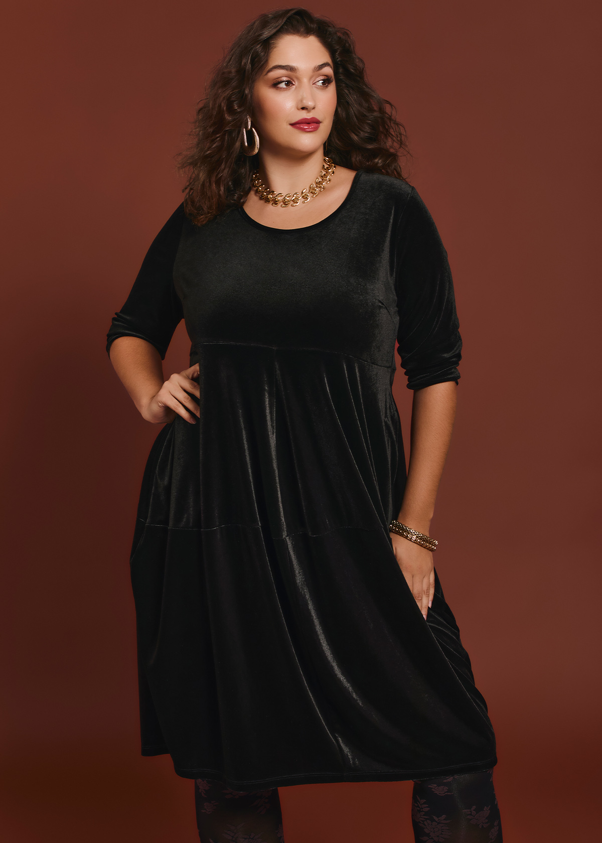 Shop Plus Size Tulip Empire Velour Dress, Black | Taking Shape AU
