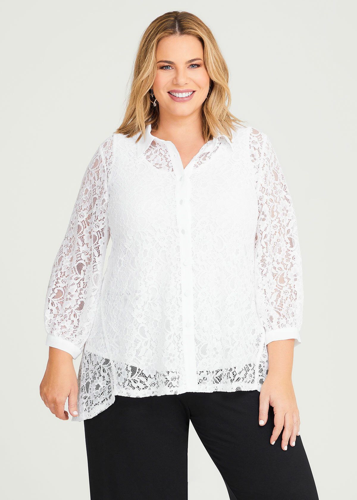 Shop Plus Size Lace Stretch Bloom Shirt in White | Sizes 12-30 | Taking ...