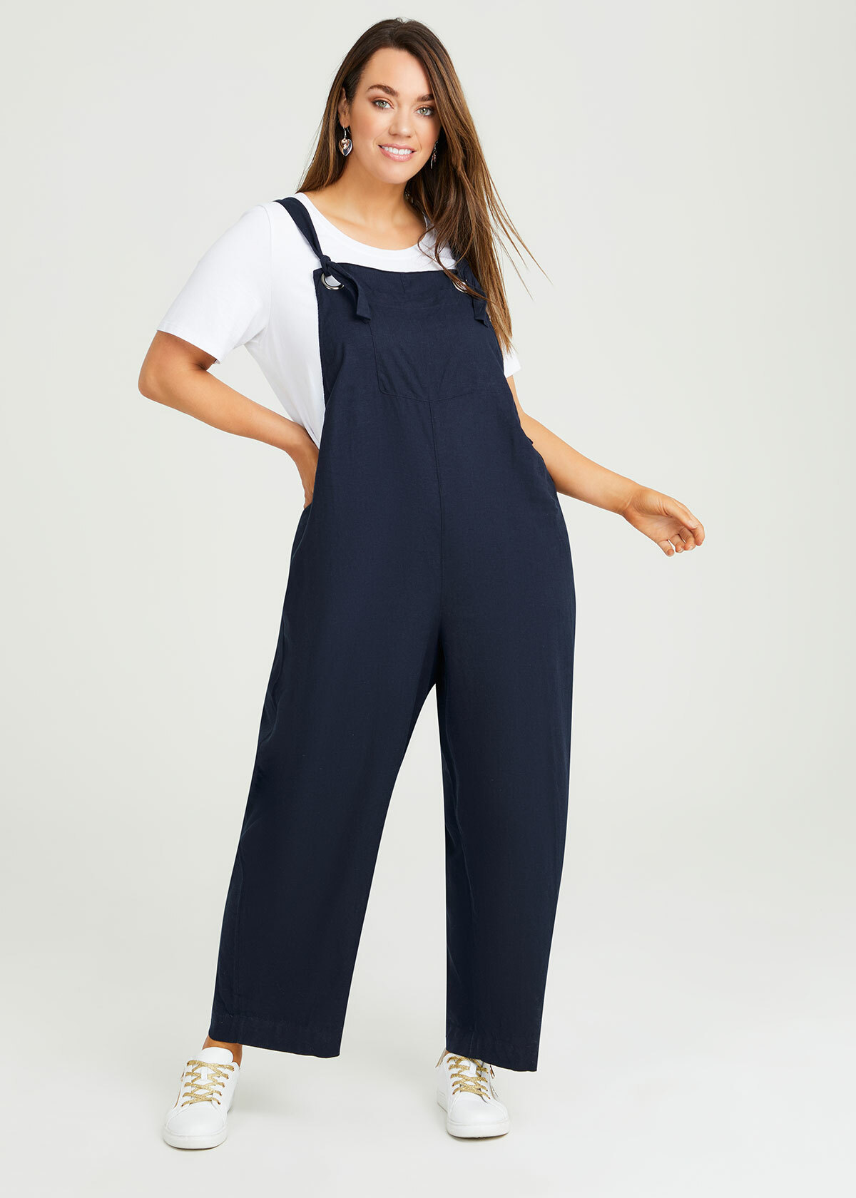 Shop Plus Size Linen Blend Dungaree in Blue | Taking Shape AU