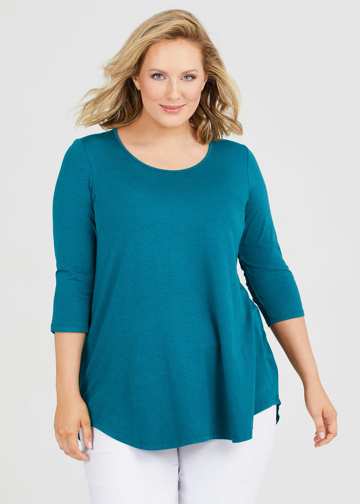 Shop Bamboo Base 3/4 Sleeve Top in Blue, Sizes 12-30 | Taking Shape AU