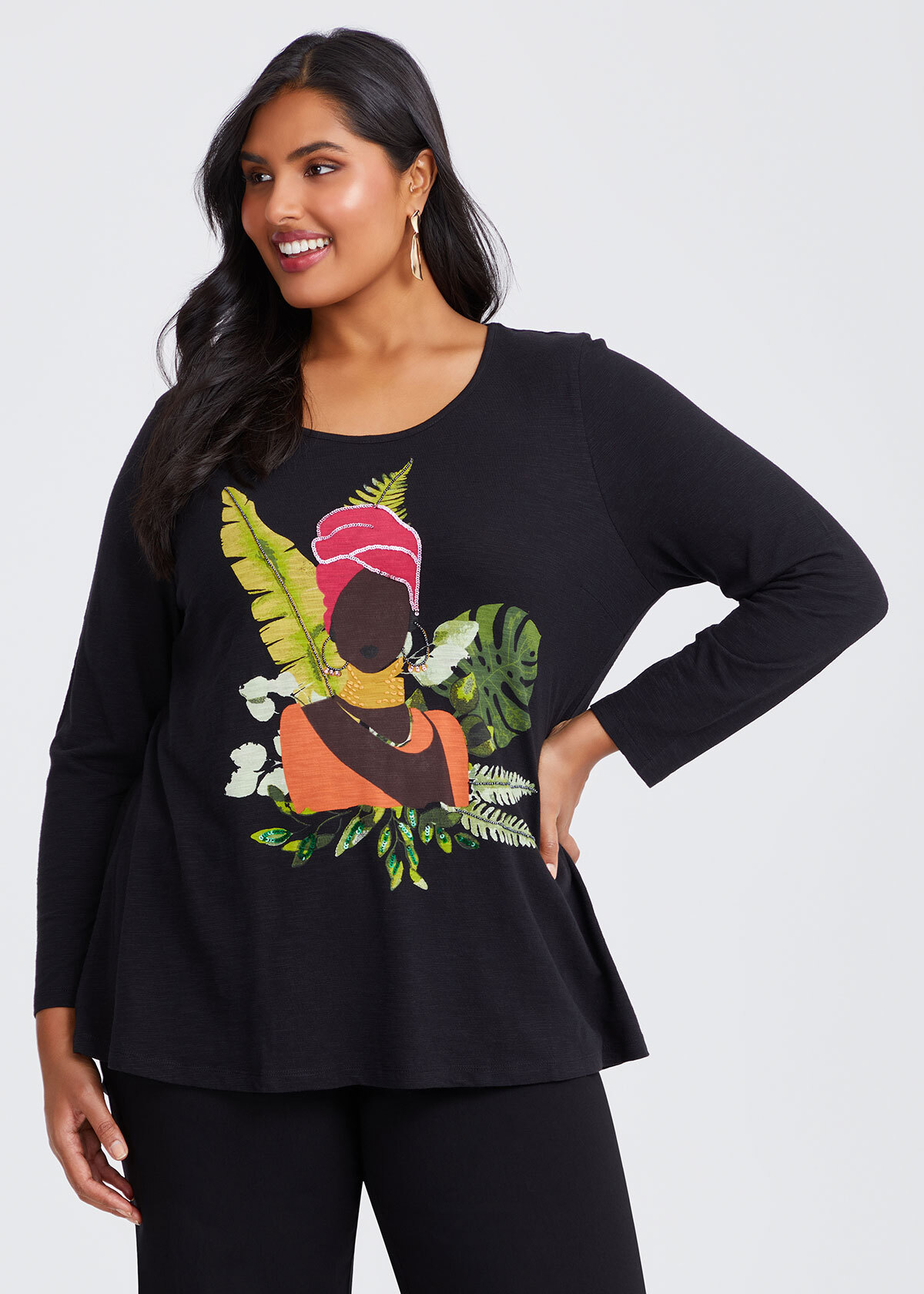 Shop Plus Size Cotton Adorne Top, Black Taking Shape AU
