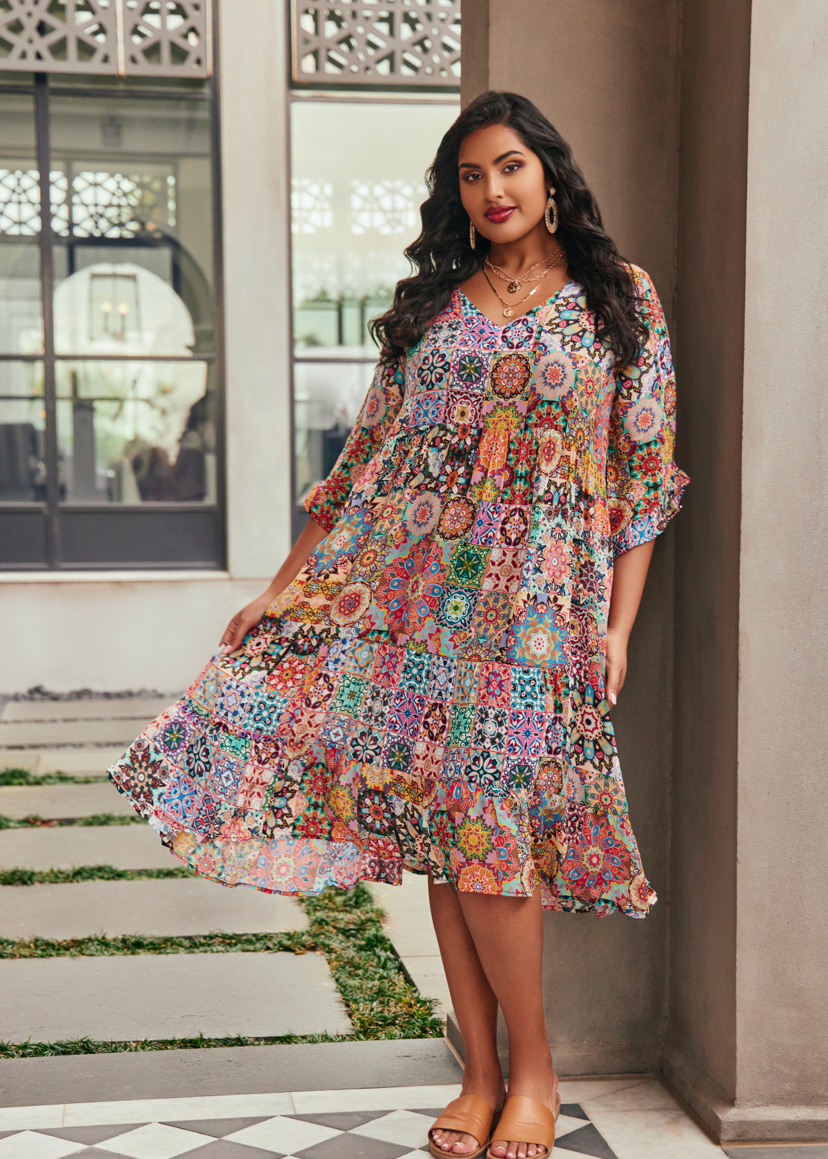 Shop Plus Size Natural Mystic Mosaic Dress, Multi | Taking Shape NZ