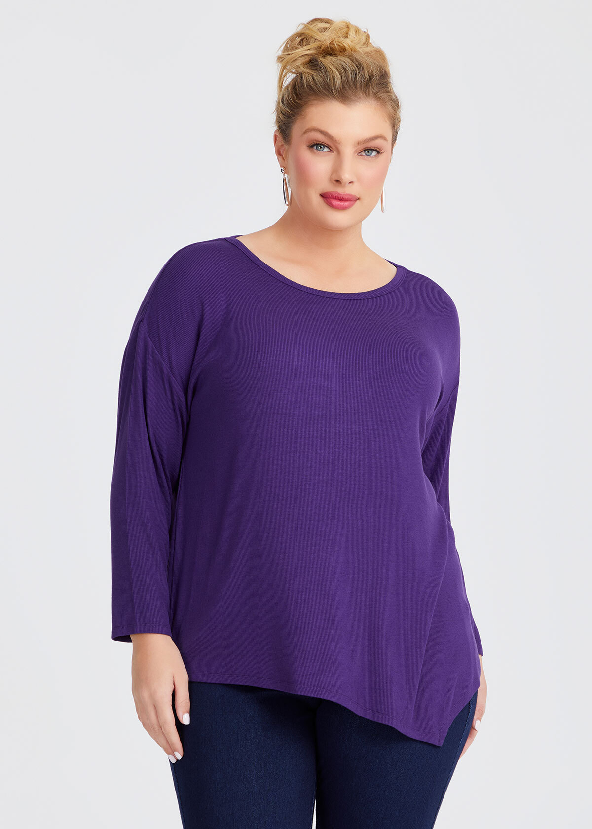 Shop Plus Size Natural Asymmetrical Rib Top, Purple | Taking Shape UK