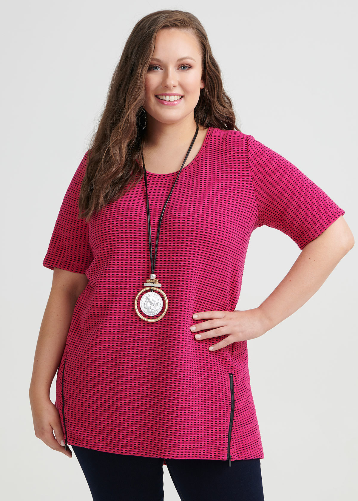 Shop Tik Tok Zips Top in Pink in sizes 12 to 30 | Taking Shape AU