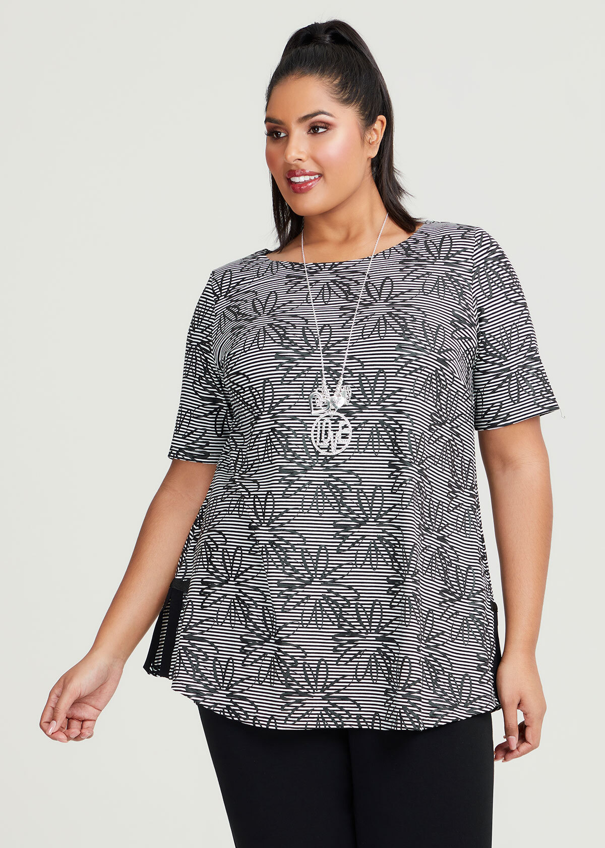 Shop Plus Size Natural Stripe Floral Top in Multi | Sizes 12-30 ...