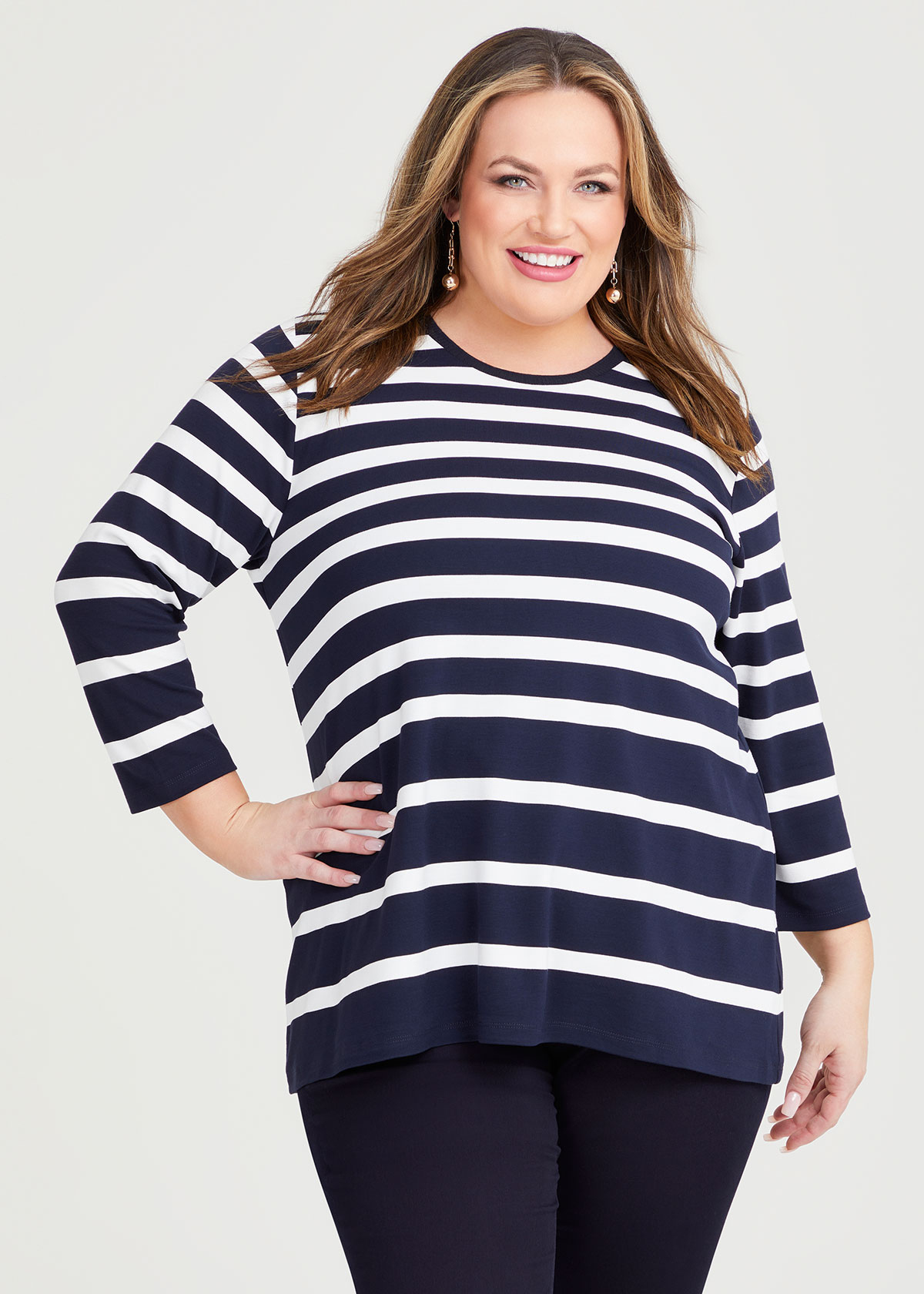 Shop Plus Size Bamboo Ponte Varied Stripe Top in Blue | Taking Shape AU