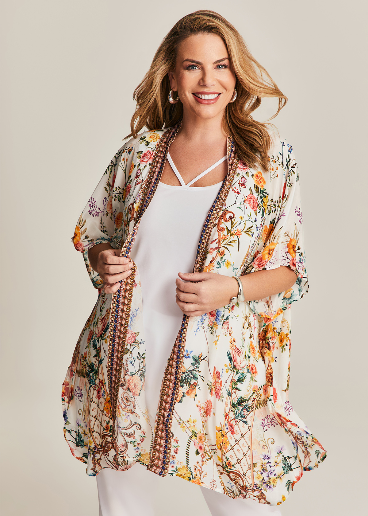 Shop Plus Size Natural Nikita Kimono, Multi Taking Shape NZ