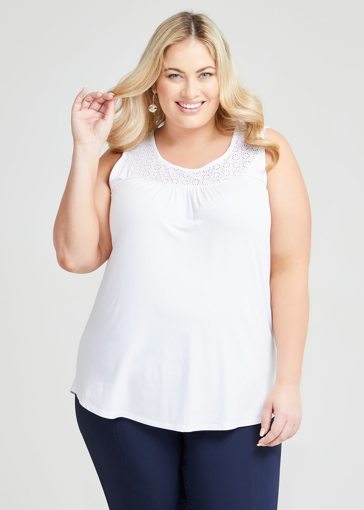 Shop Plus Size Broderie Essence Tank, White | Taking Shape AU