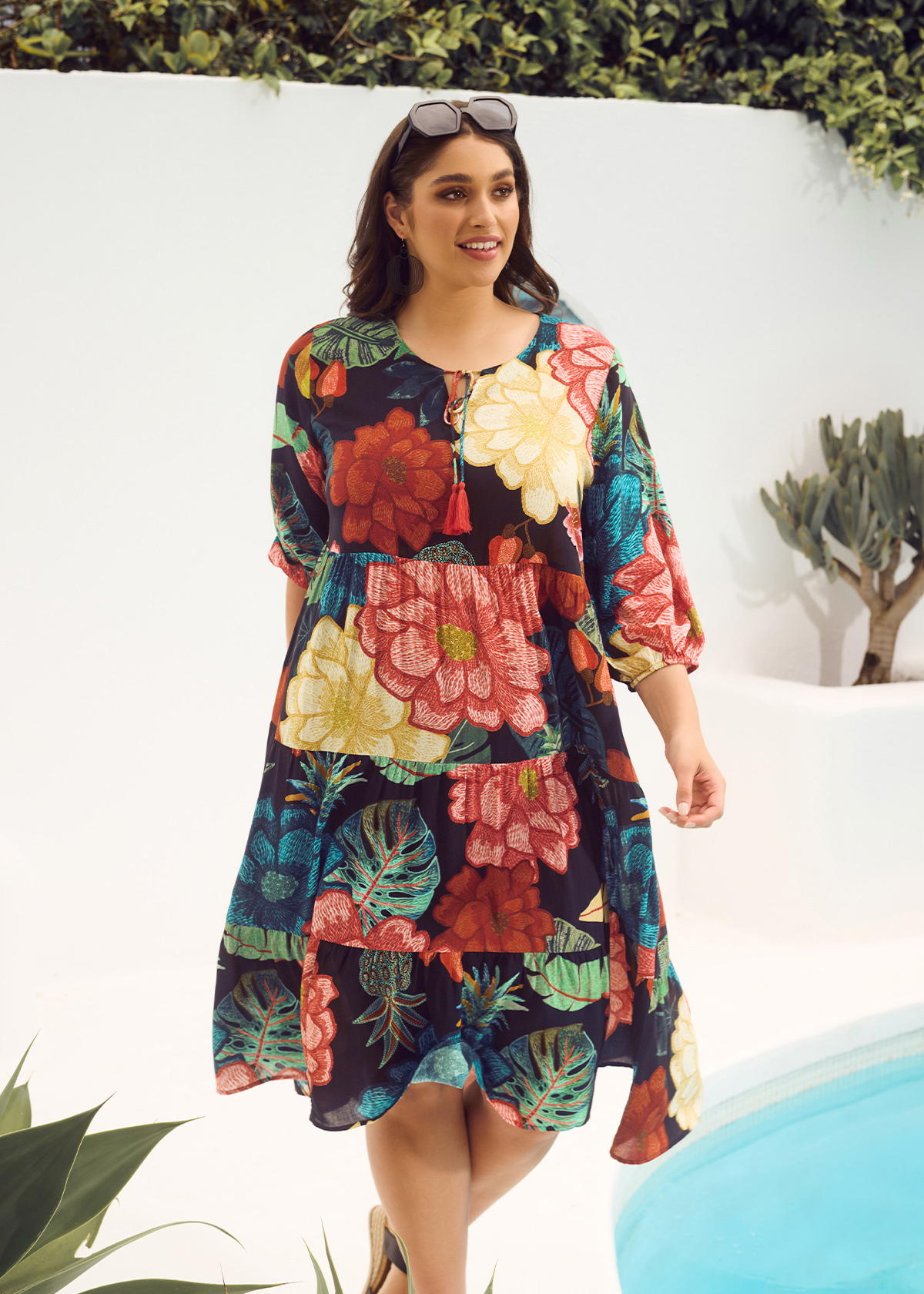 Shop Plus Size Natural Garden Print Dress in Multi | Sizes 12-30 ...