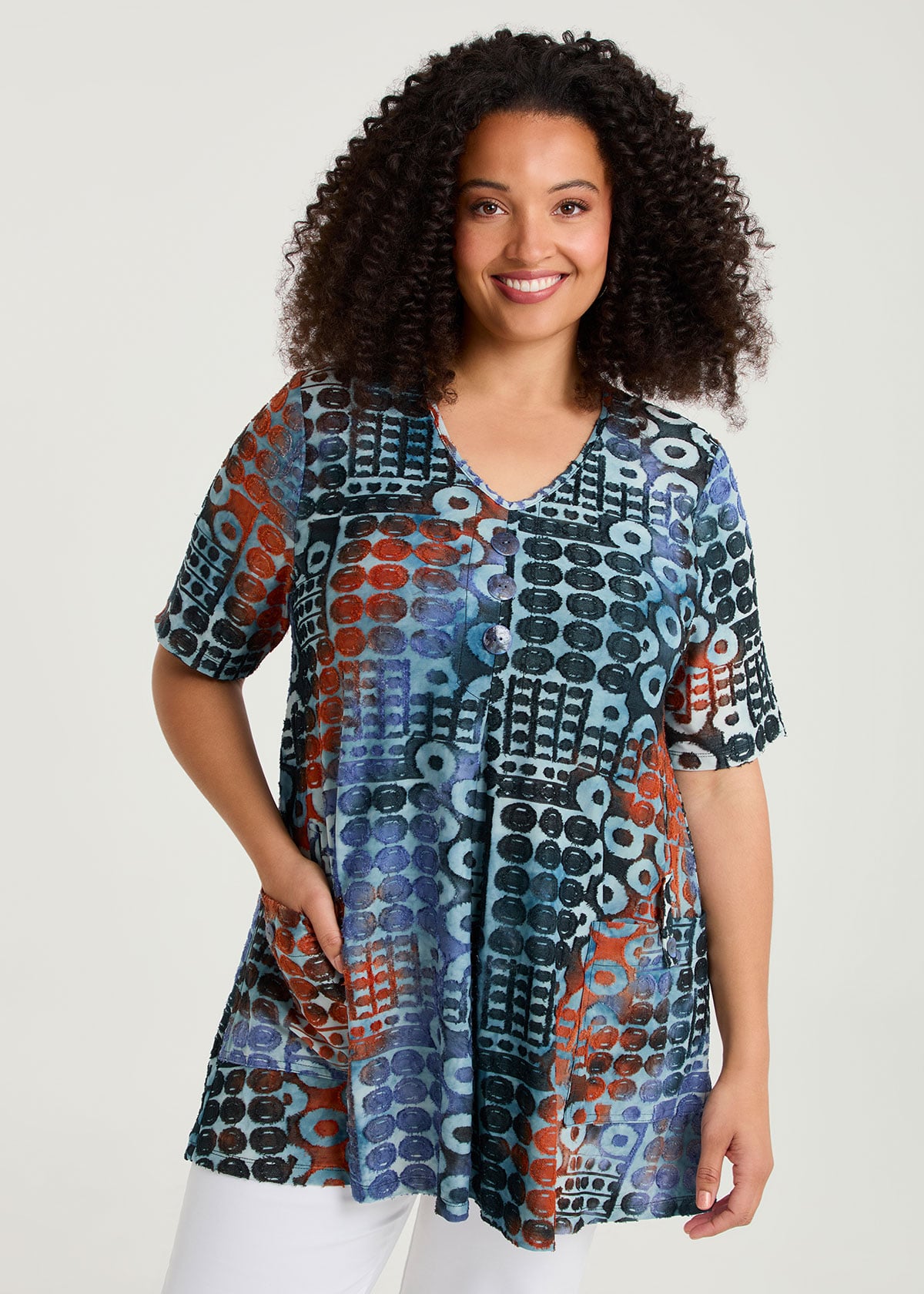 Taking Shape Pocket Detail Spot Burnout Tunic Size 24 in Print - Plus Size Women's