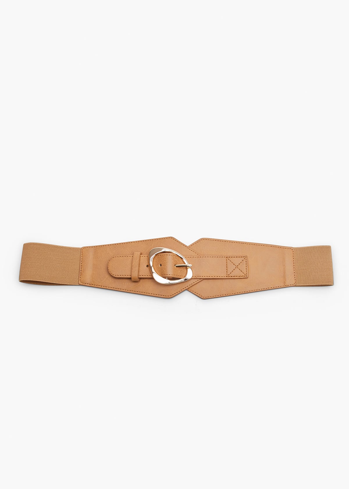 Taking Shape Wide Buckle Stretch Belt in TAN - Women's Accessories