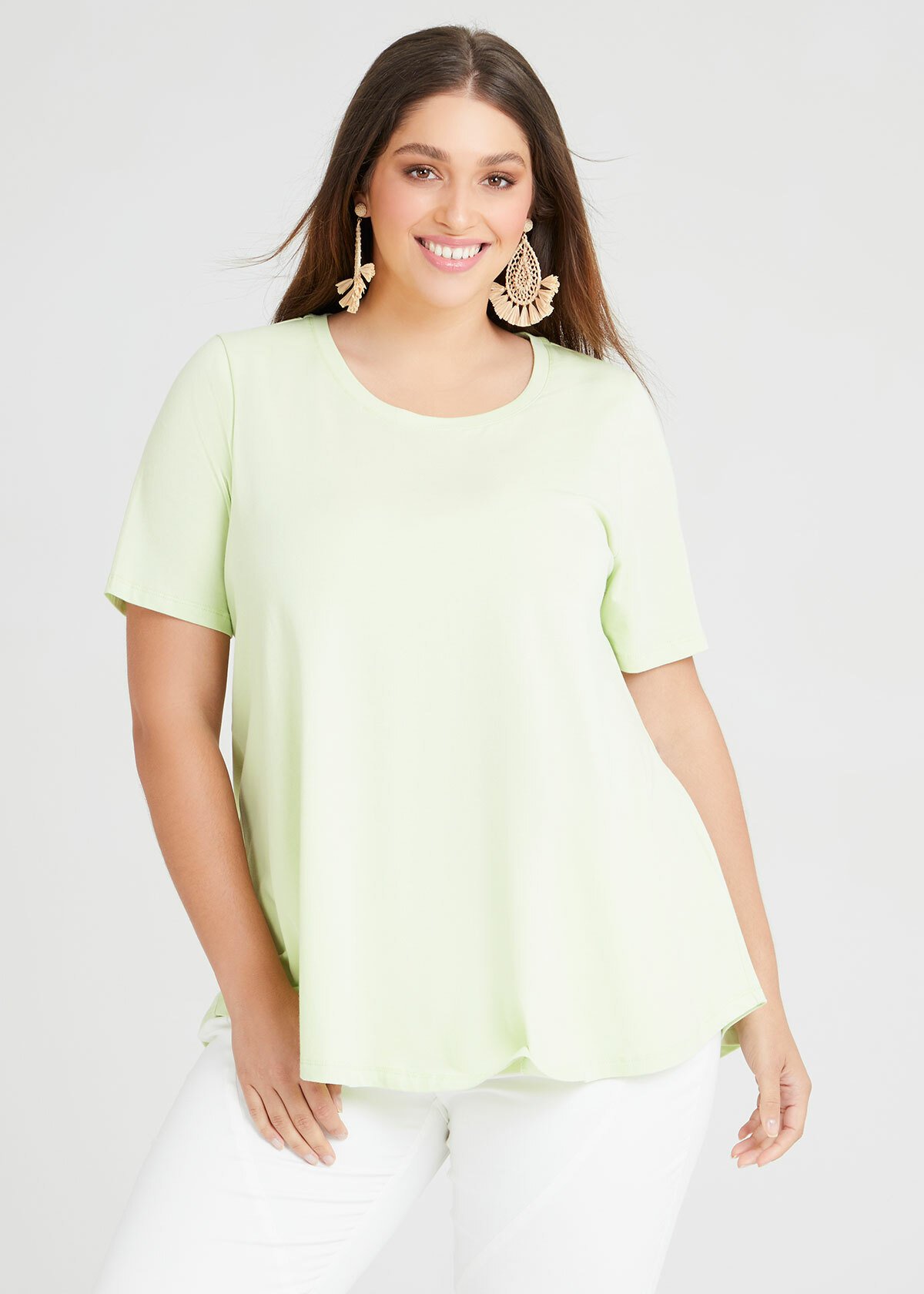 Shop Plus Size Organic Crew Swing Basic Tee in Green | Sizes 12-30 ...