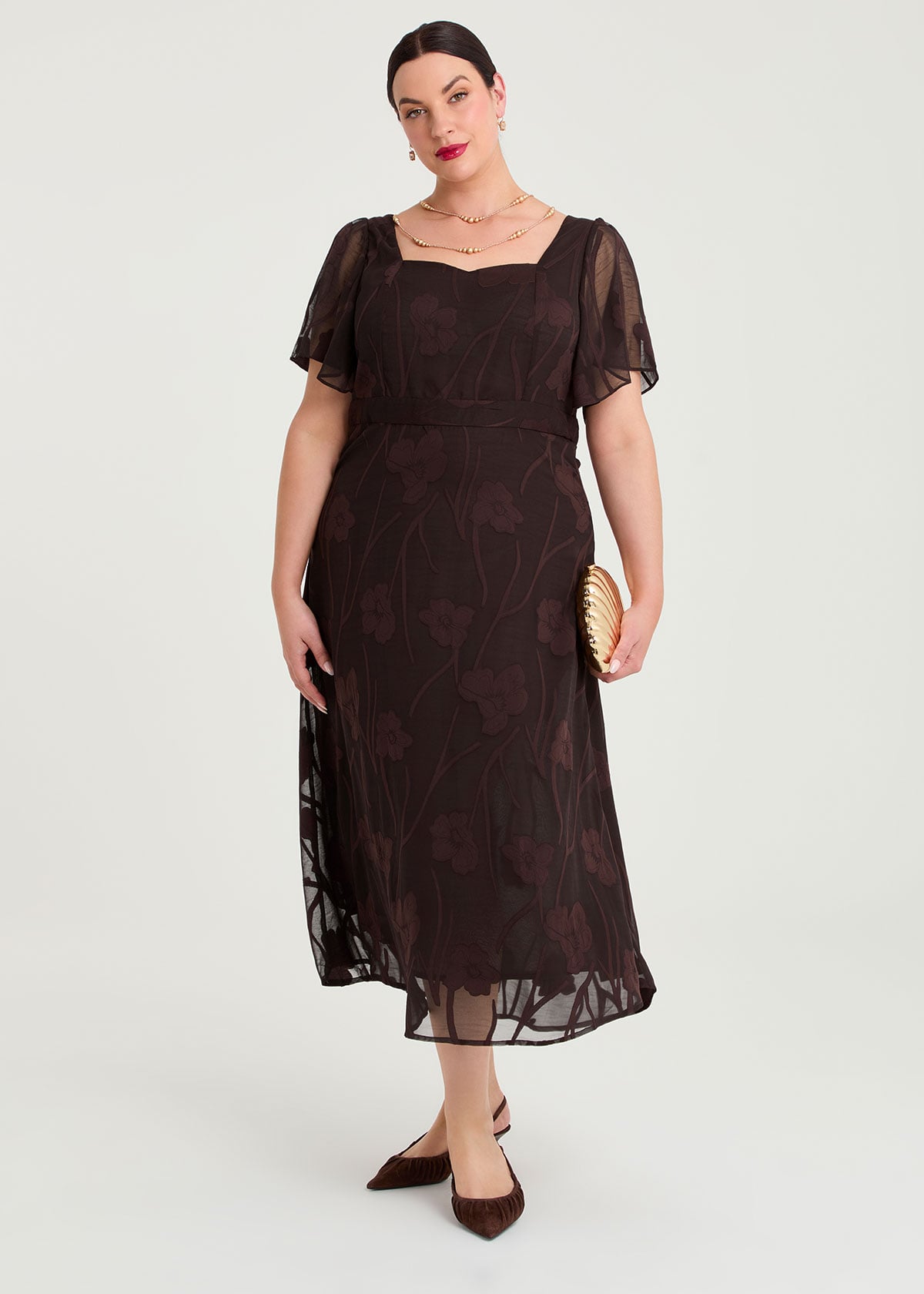 Taking Shape Floral Jacquard Cocktail Maxi Dress Size 12 in Chocolate - Plus Size Women's