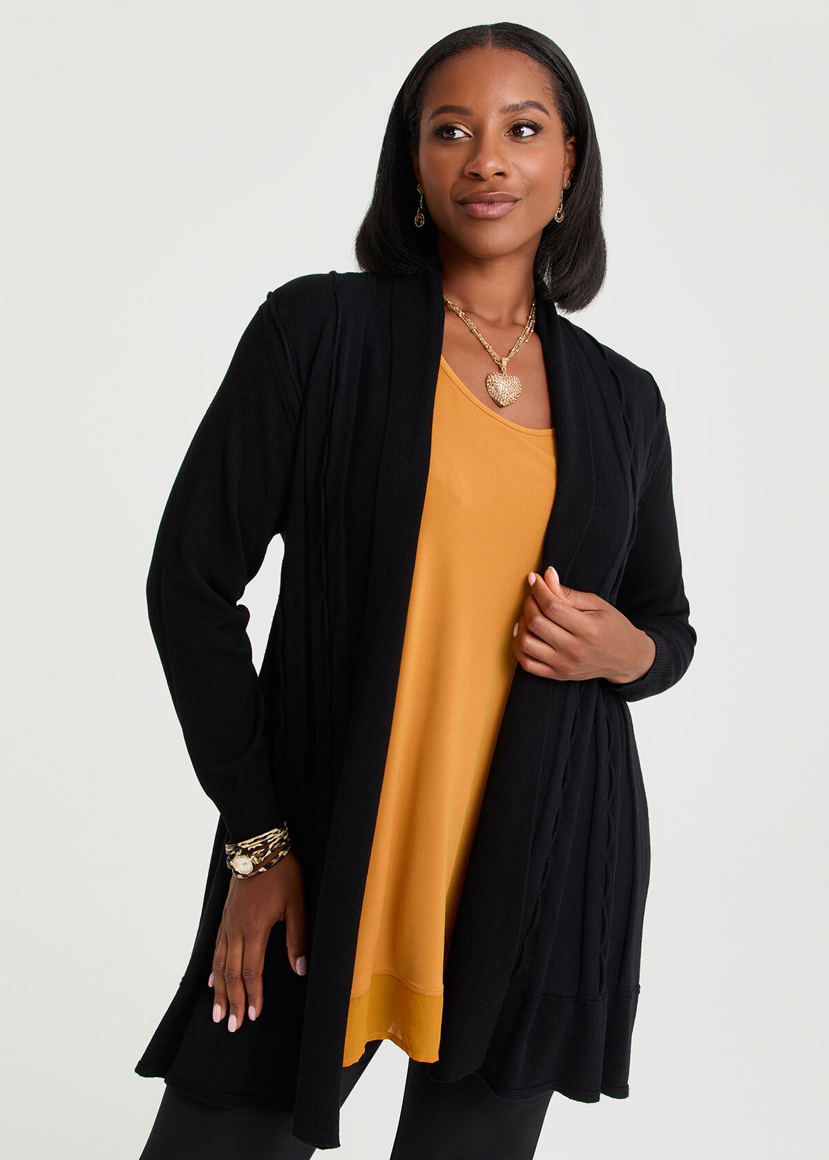 Shop Plus Size Lettuce Edge Bamboo Knit Cardigan, Black | Taking