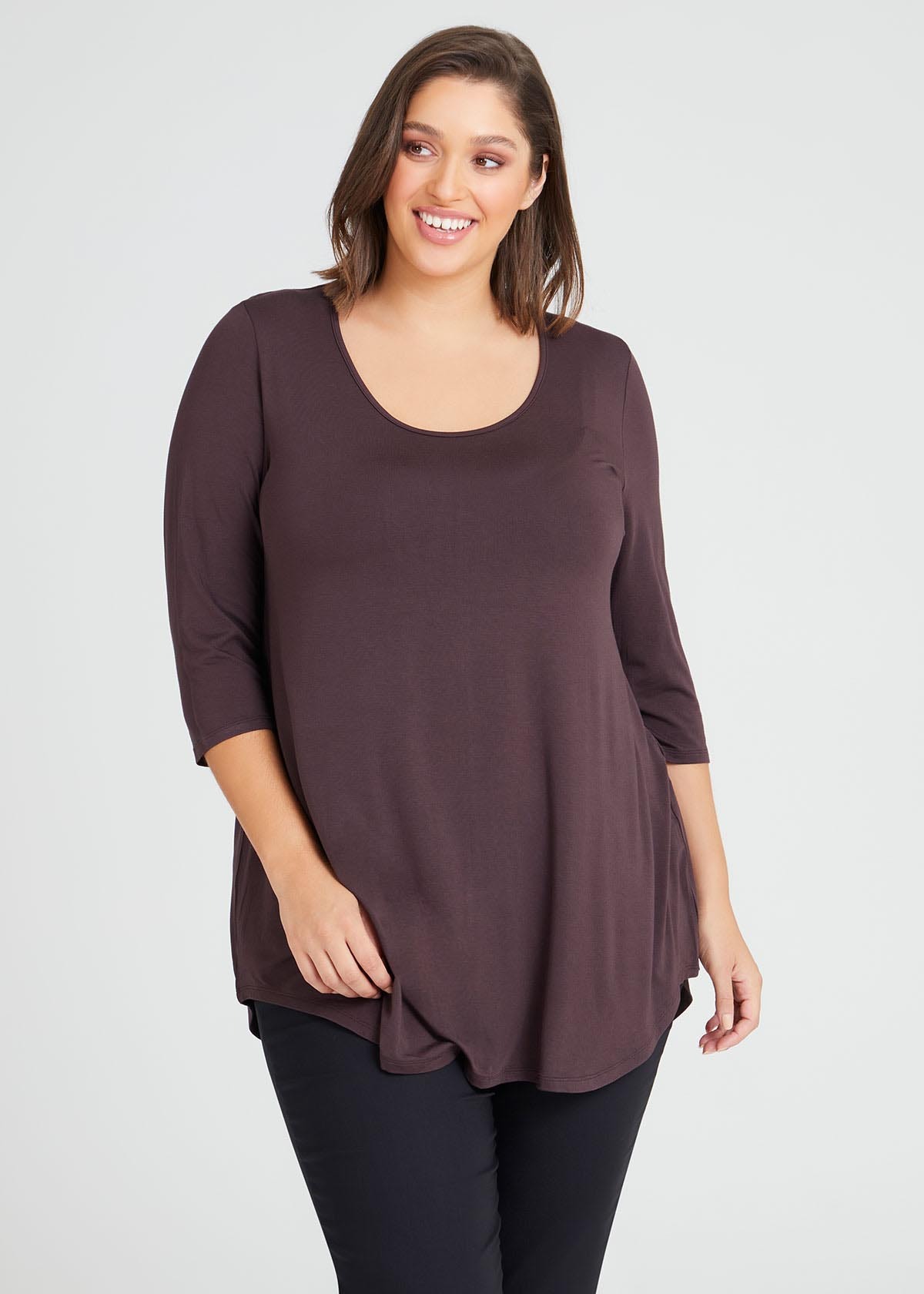 Shop Plus Size Bamboo Base 3/4 Sleeve Top in Brown | Sizes 12-30 ...