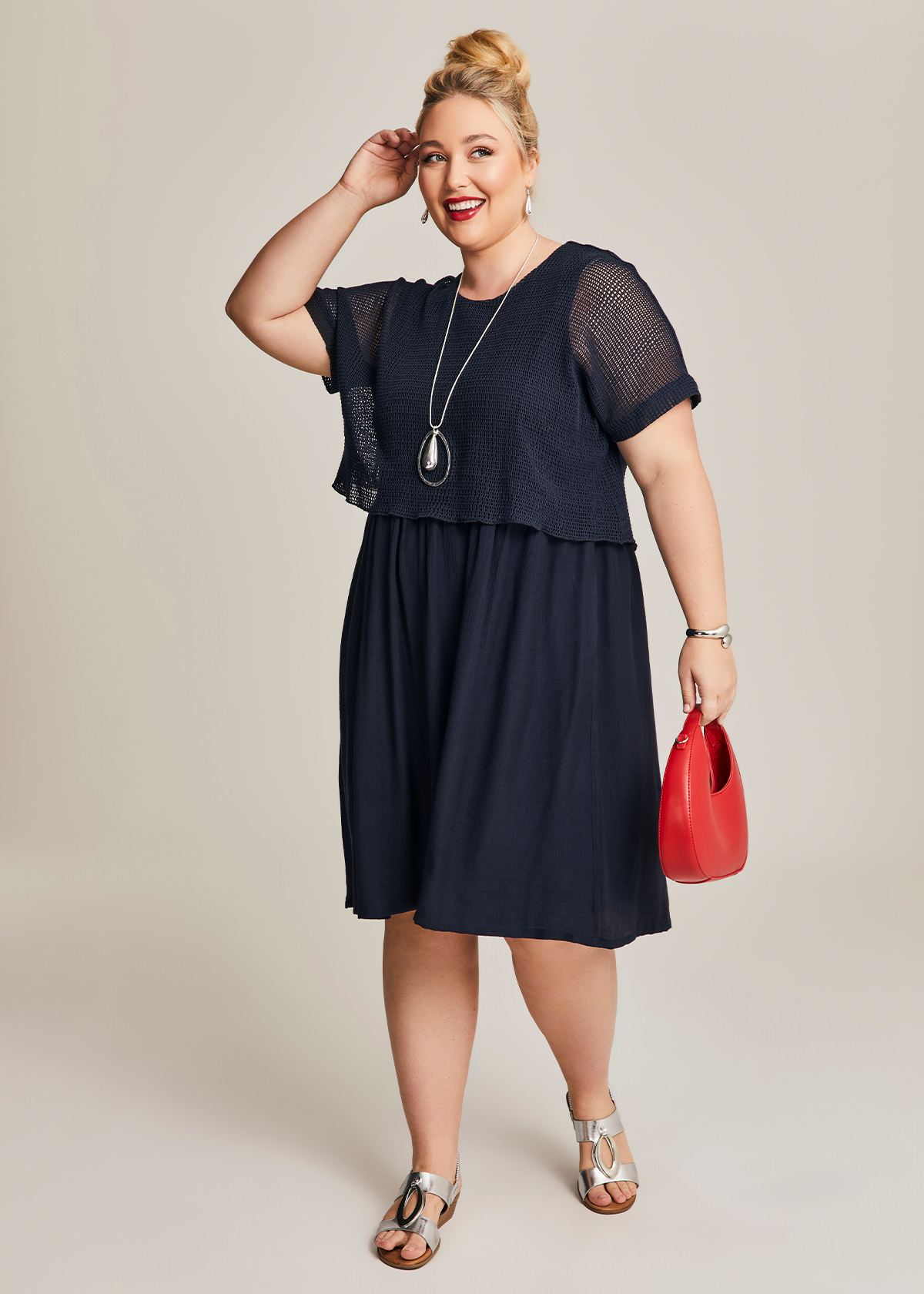 Shop Plus Size Natural Open Gauze Overlay Dress in Blue | Taking Shape NZ
