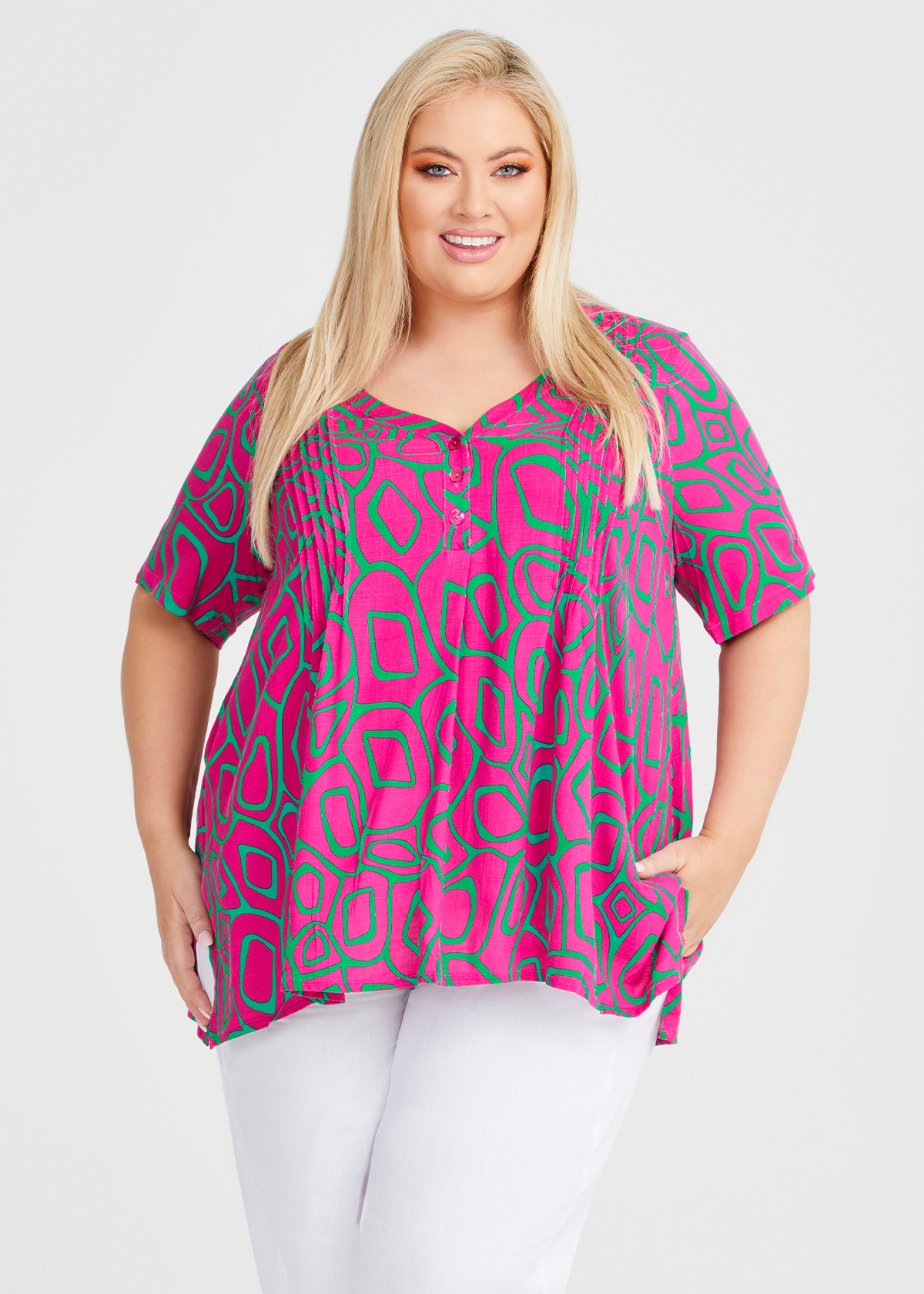 Shop Plus Size Pebble Tuck Natural Top in Red | Taking Shape NZ