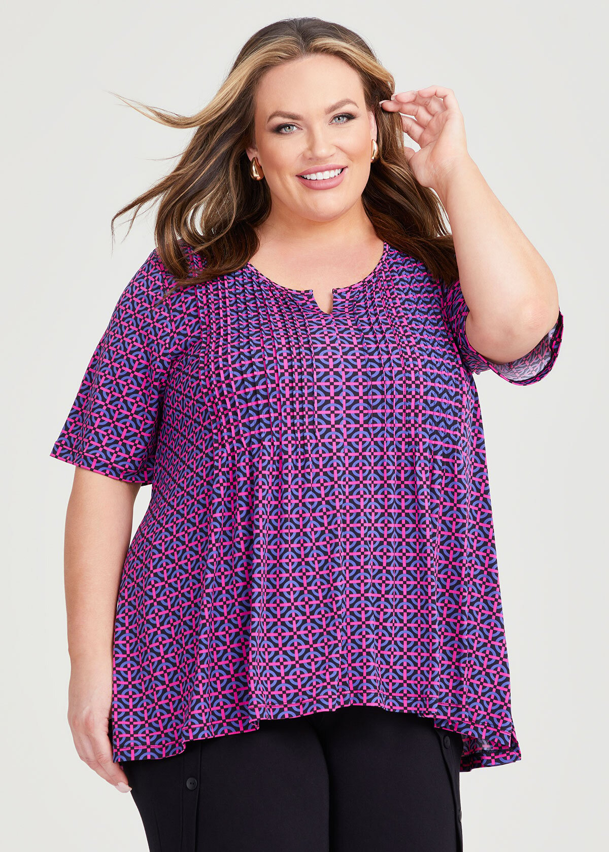 Shop Plus Size Multi Geo Pintuck Top In Multi Taking Shape Au 2216